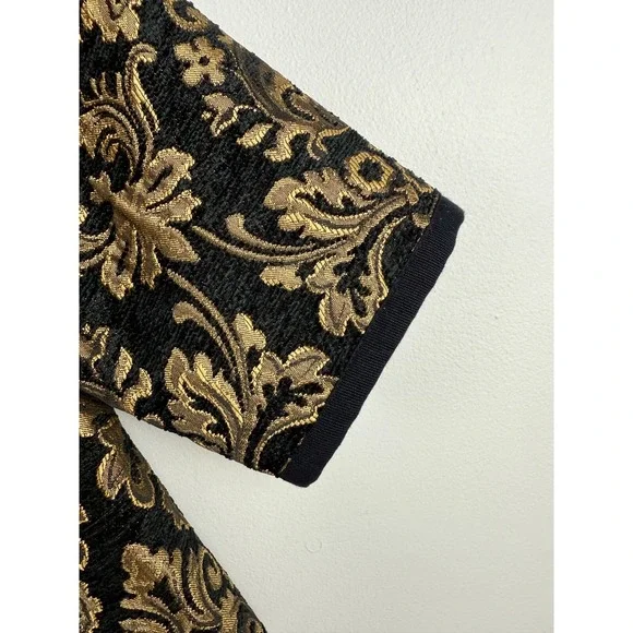 OLD NAVY Black Gold Brocade Jacquard Collarless Jacket Blazer‎ Women Size M - Picture 14 of 15